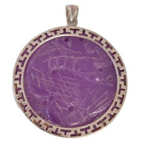 Sterling Silver Purple Jade Carved Serpent Pendant K998
